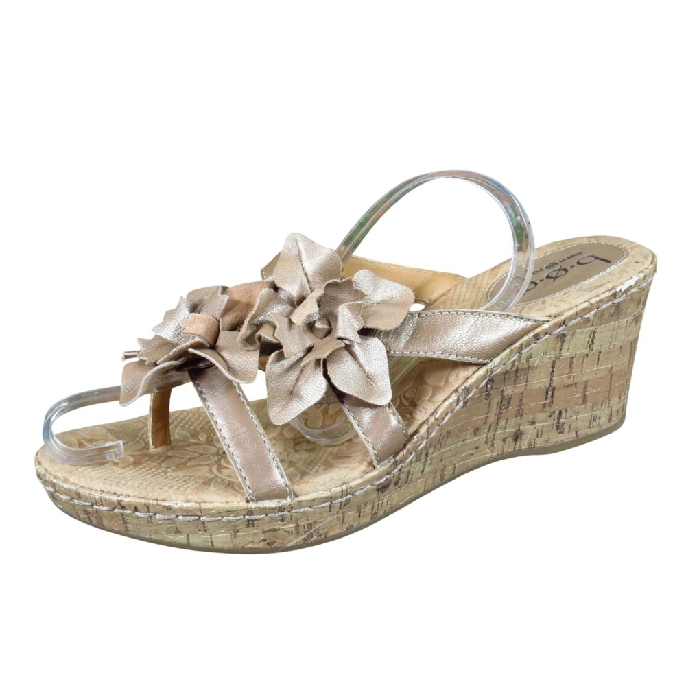 b.o.c. Born Concept Women Wedge Sandal Sz 9 Casual Summer Champagne Gold Leather